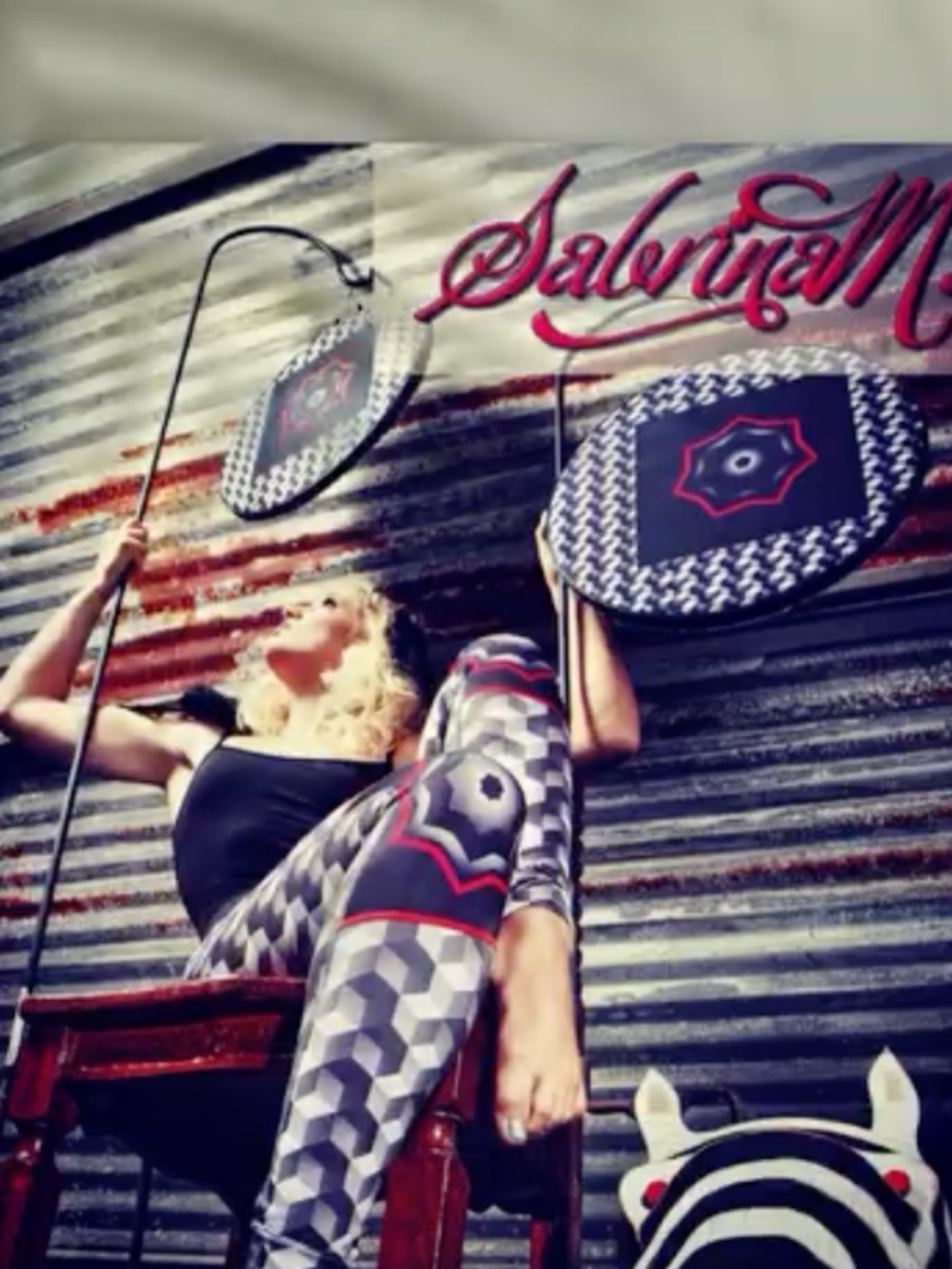 Geometric Print Active Leggings with Red Accent - Sabrina M Leggings